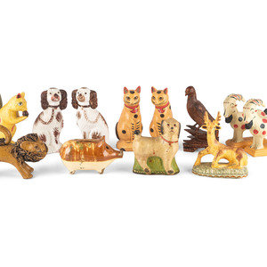 Appraisal: Twelve Contemporary Chalkware Redware and Folk Carved Animal Figures th