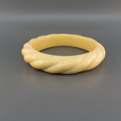 Appraisal: Carved Ivory Bangle Bracelet rope twist decor opening wide