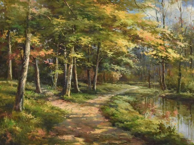 Appraisal: Framed oil on canvas painting Forest Path signed lower right