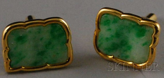 Appraisal: Pair of kt Gold and Carved Jade Cuff Links total