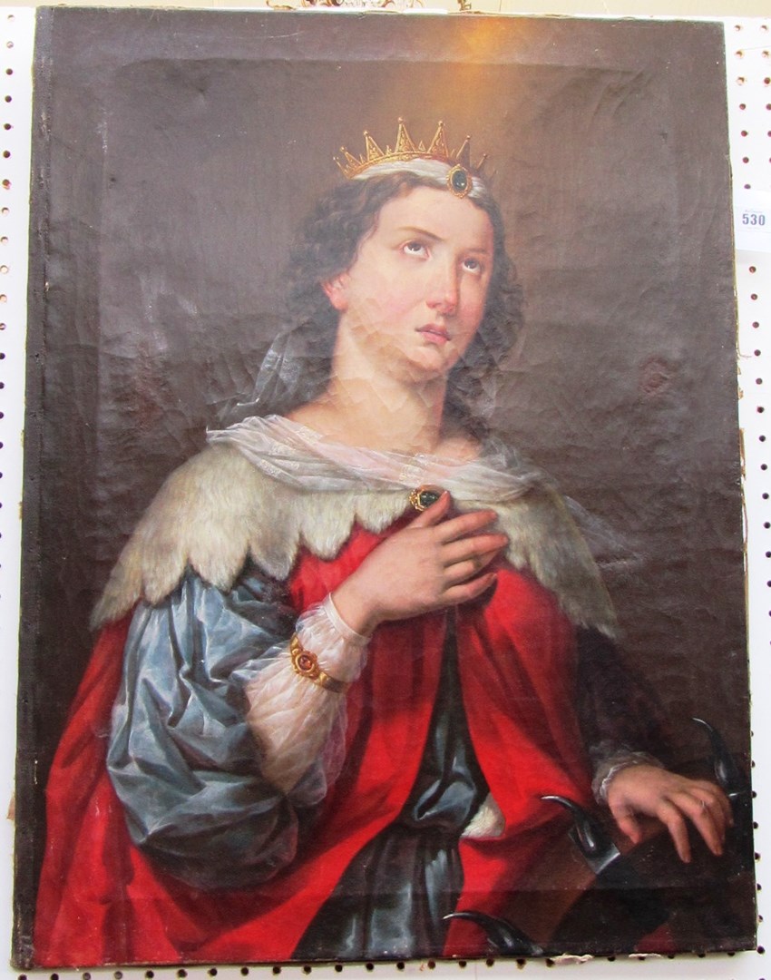 Appraisal: French School th century St Catherine of Alexandria oil on