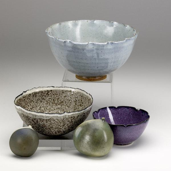 Appraisal: STUDIO POTTERY Five items Two glazed porcelain closed form vessels