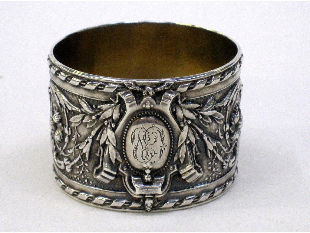 Appraisal: Embossed continental silver napkin ring