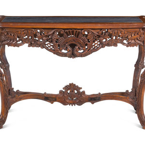 Appraisal: An Italian Carved Walnut Marble-Top Console Table th Century Height