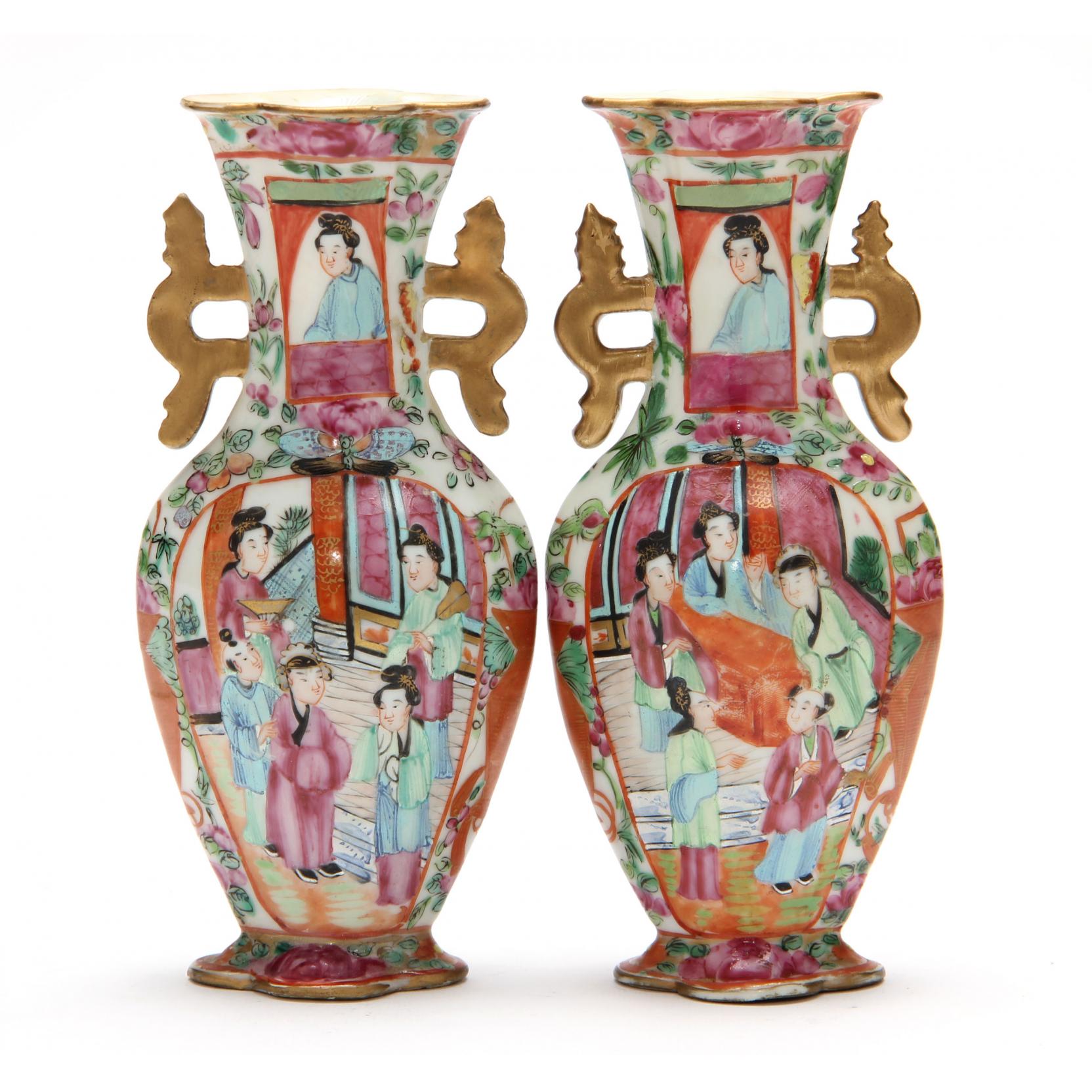 Appraisal: Pair of Chinese Export Rose Mandarin Cabinet Vases th century