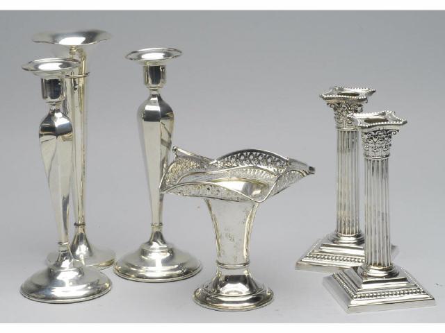 Appraisal: Lot of Sterling Silver Pieces Description Pair of fluted column