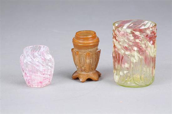 Appraisal: THREE PIECES OF GLASS A leaf molded tumbler h A