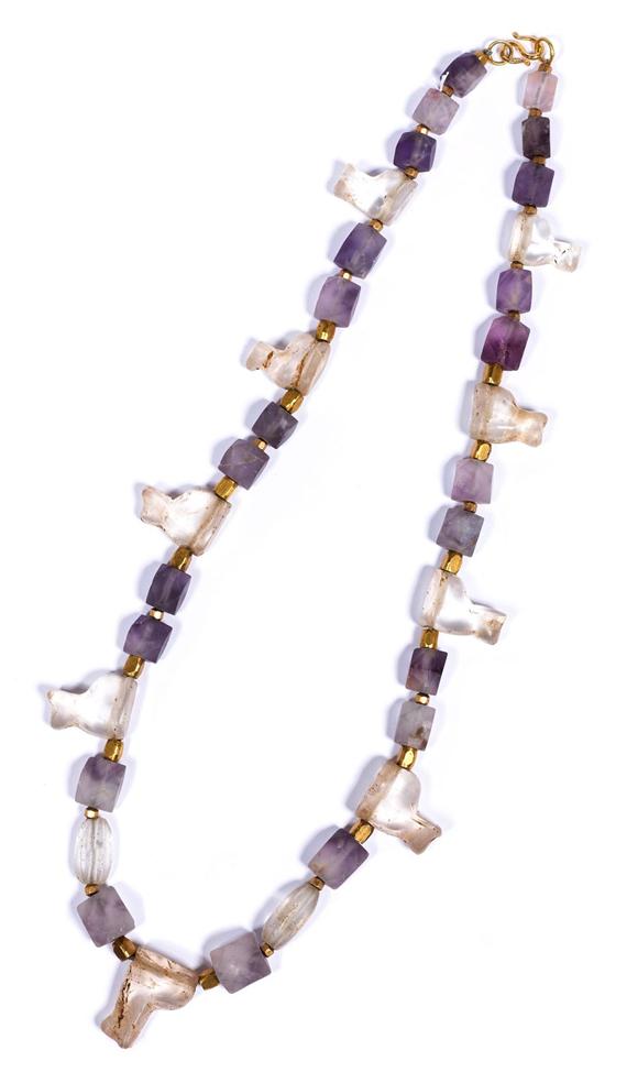 Appraisal: ROCK CRYSTAL AND FLUORITE NECKLACE probably Egypt Original chain of