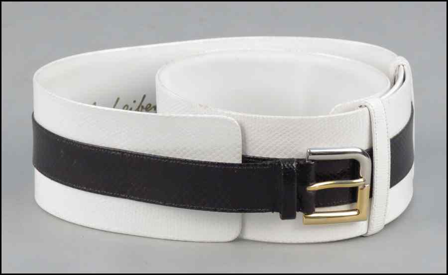 Appraisal: JUDITH LEIBER WHITE AND BLACK REPTILE SKIN BELT Condition No