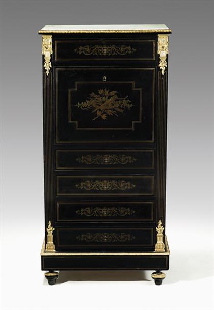 Appraisal: Napoleon III gilt bronze mounted and brass inlaid ebonized secretaire