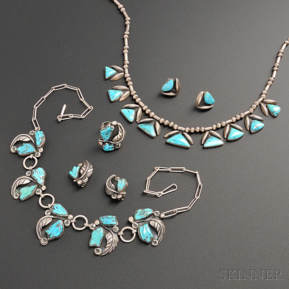 Appraisal: Two Southwest Silver and Turquoise Necklace Sets one with matching