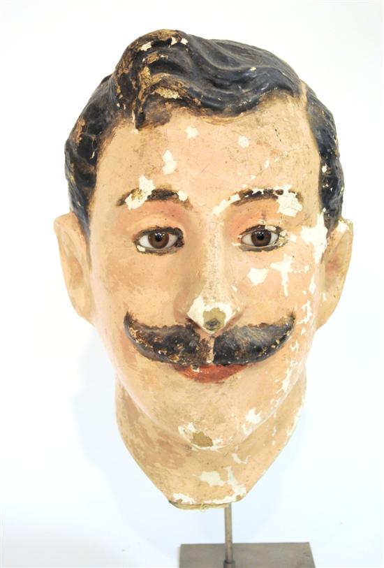 Appraisal: th C French male mannequin head with mustache and glass