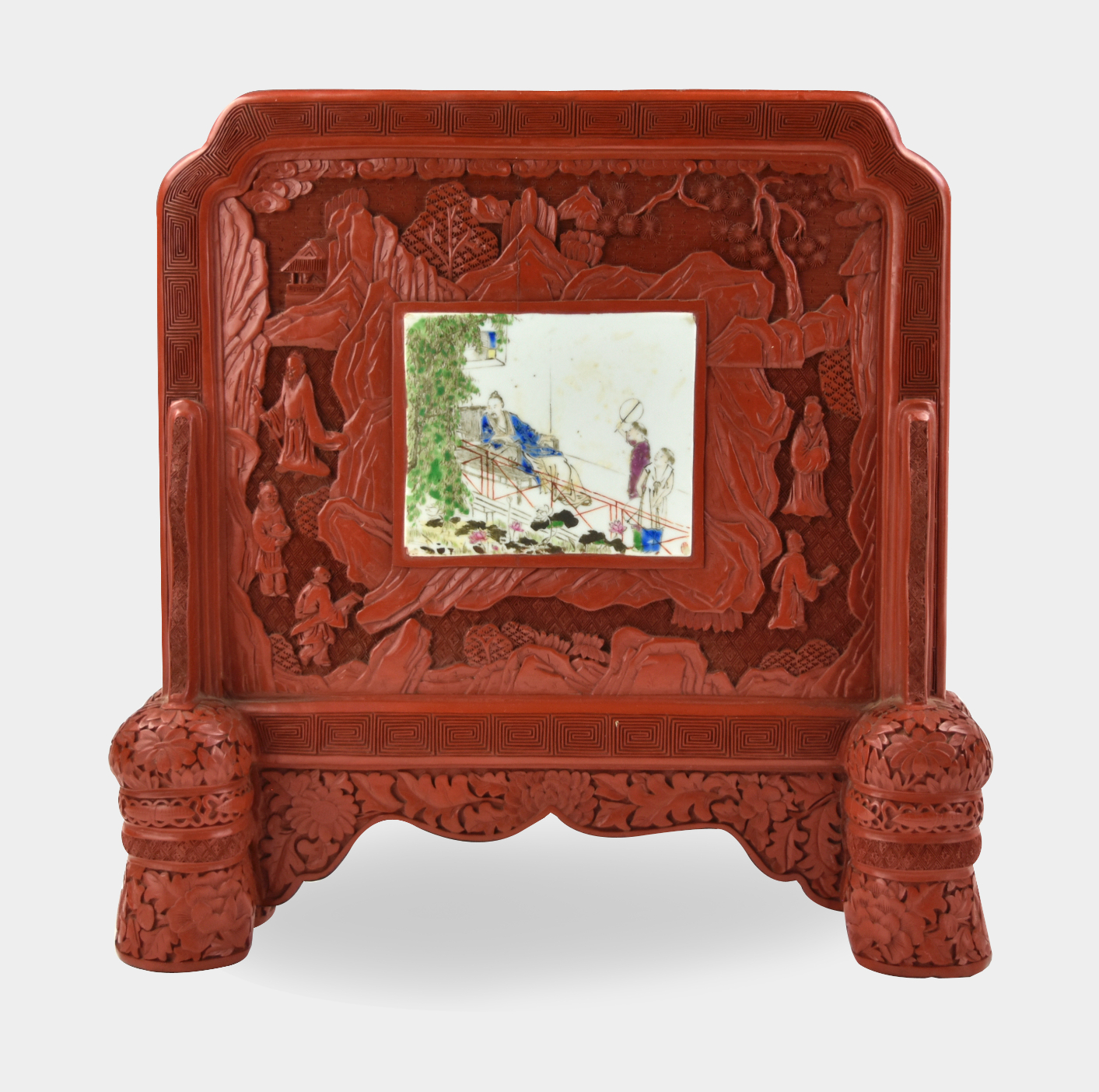 Appraisal: Chinese the large rectangular screen finely and intricately carved in