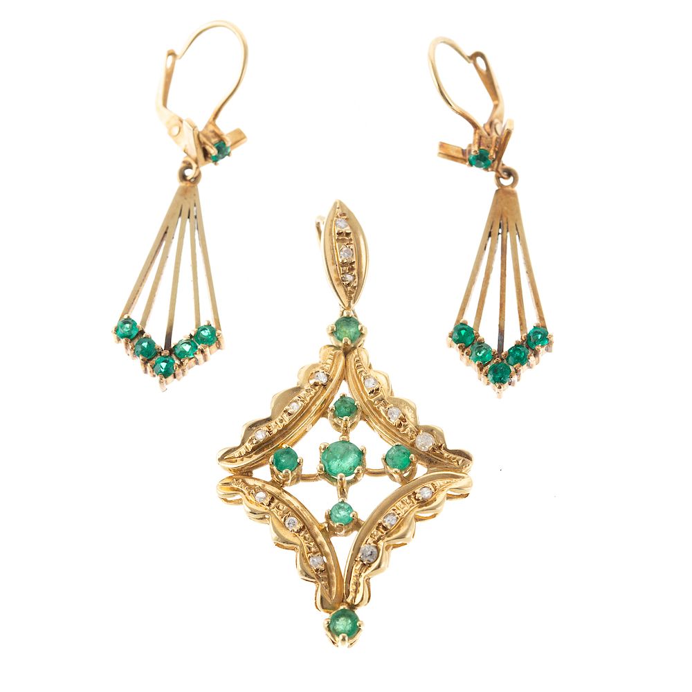 Appraisal: A Pair of Dangle Earrings Emerald Pendant in K K