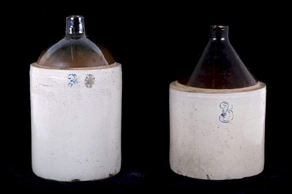 Appraisal: Pair of Three Gallon Stoneware Whiskey Crock Jugs For your