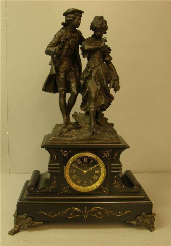 Appraisal: th century French polished slate mantel clock the finial in