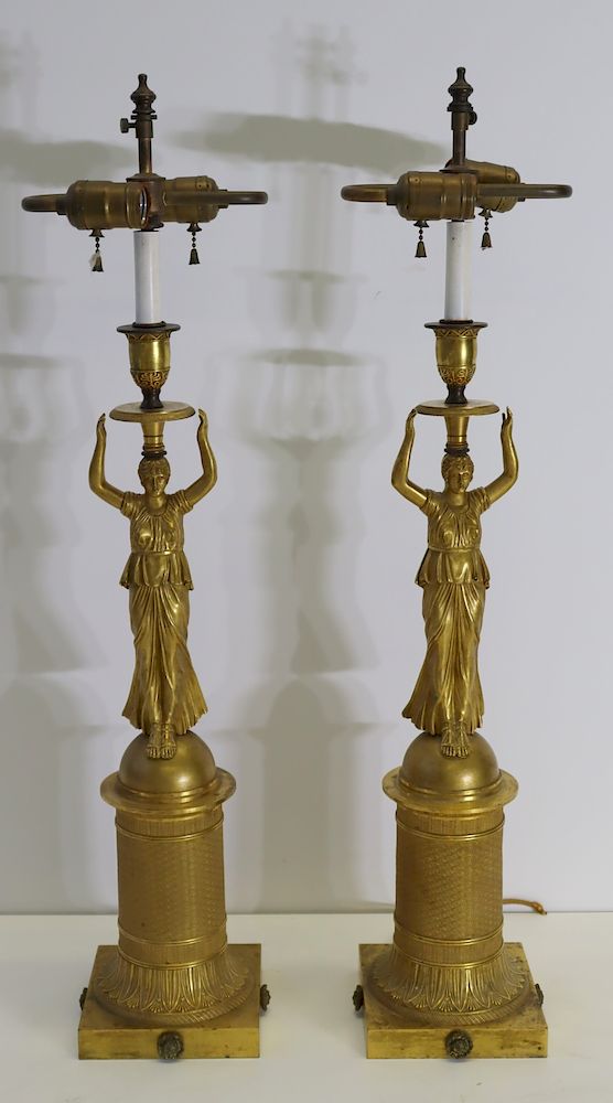 Appraisal: Pair Of Fine Quality Gilt Bronze Figural Candle Holders as