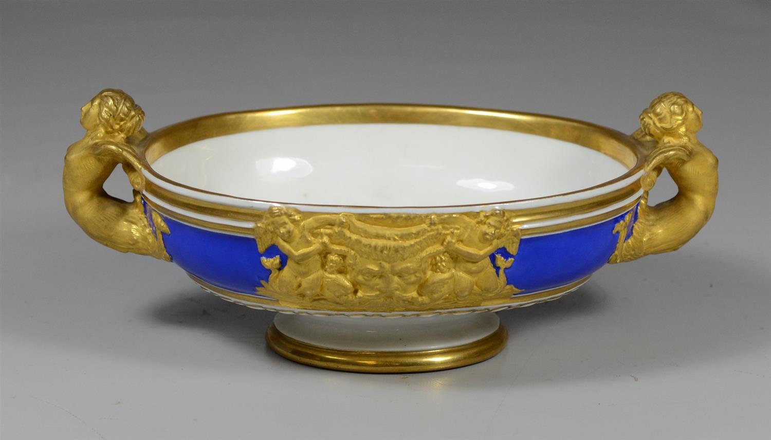 Appraisal: KPM cobalt blue and gilt bowl caryatid handles Classical frieze