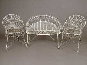 Appraisal: A collection of white painted wirework garden seats to include