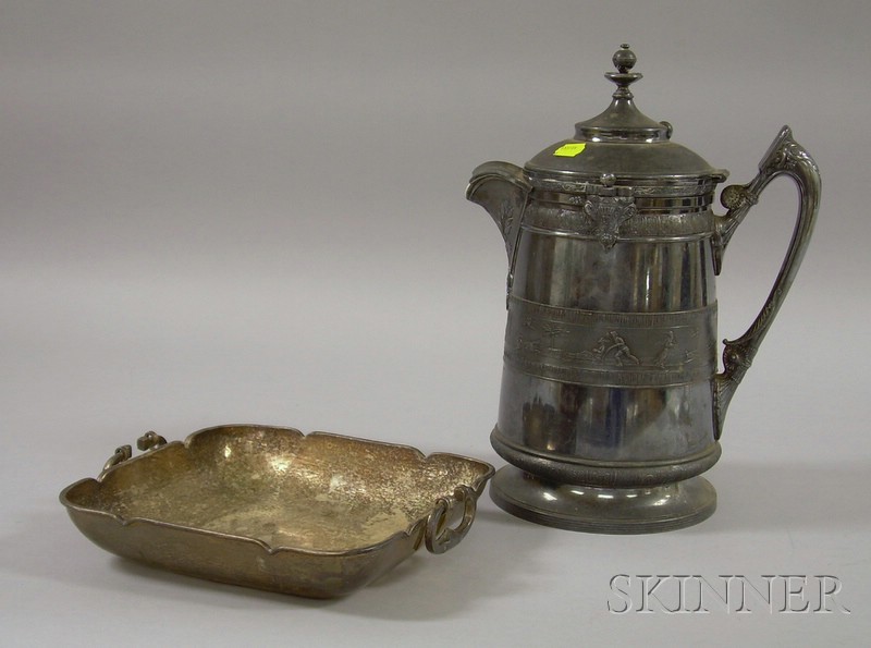 Appraisal: Two Silver Plated Serving Items a Victorian decorated water pitcher