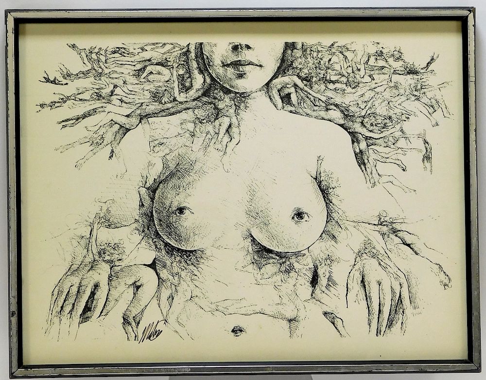 Appraisal: Modern Surrealist Etching of Nude Female Torso United States th