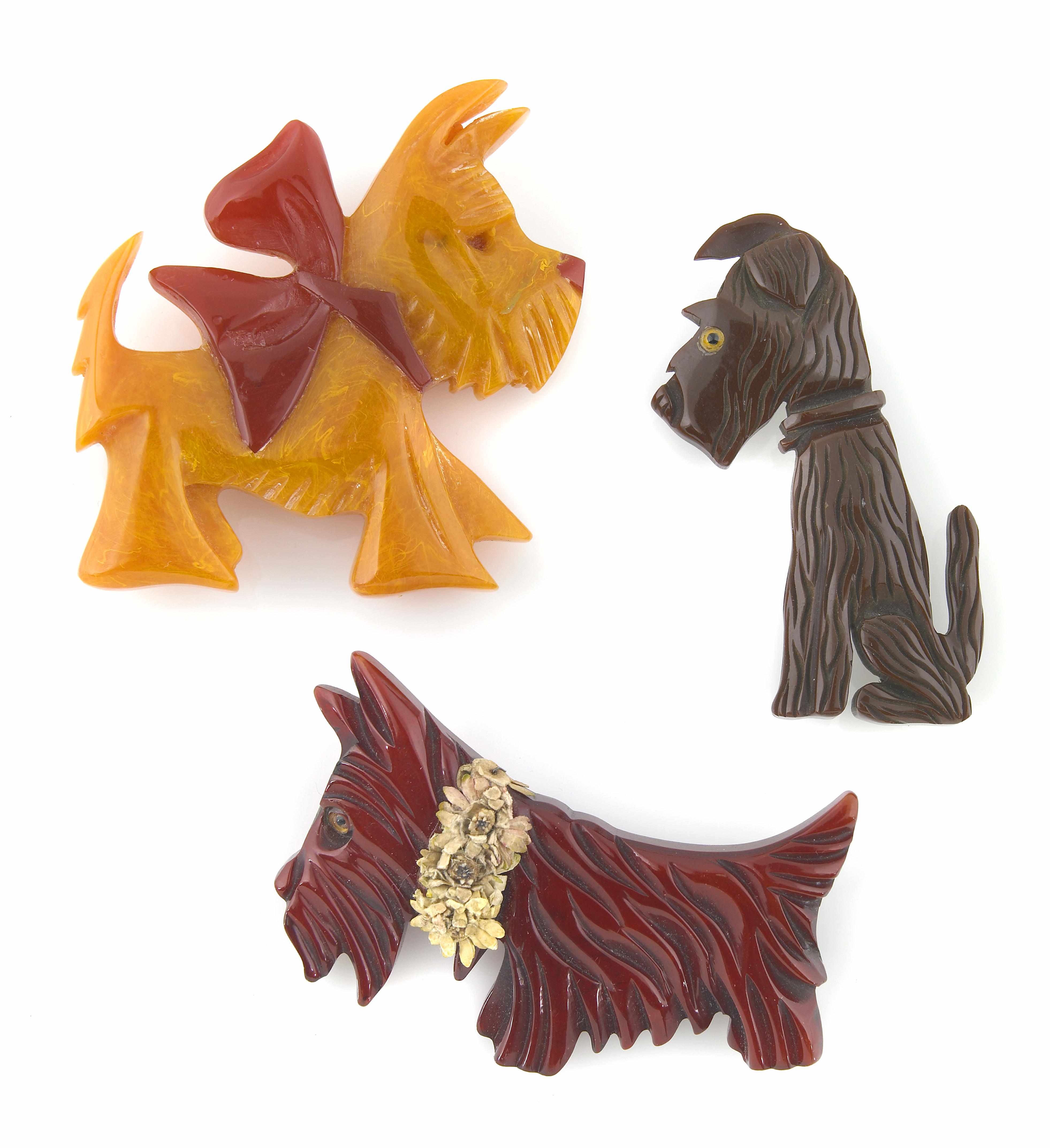 Appraisal: Three Bakelite terrier brooches