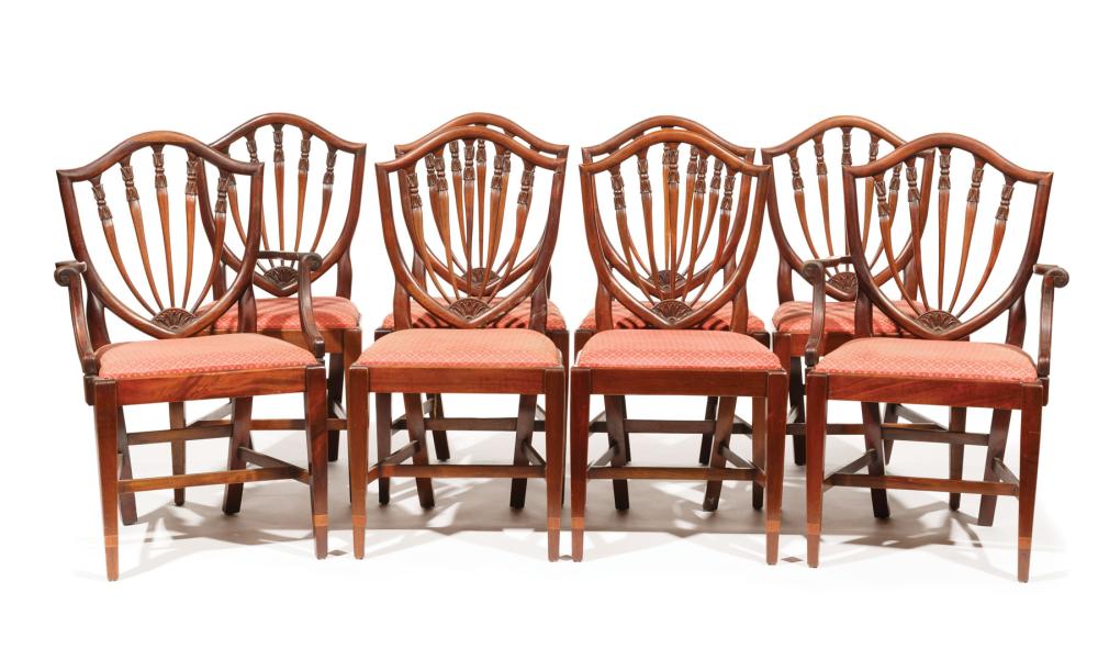 Appraisal: Eight Federal-Style Inlaid Mahogany Dining Chairs early th c incl