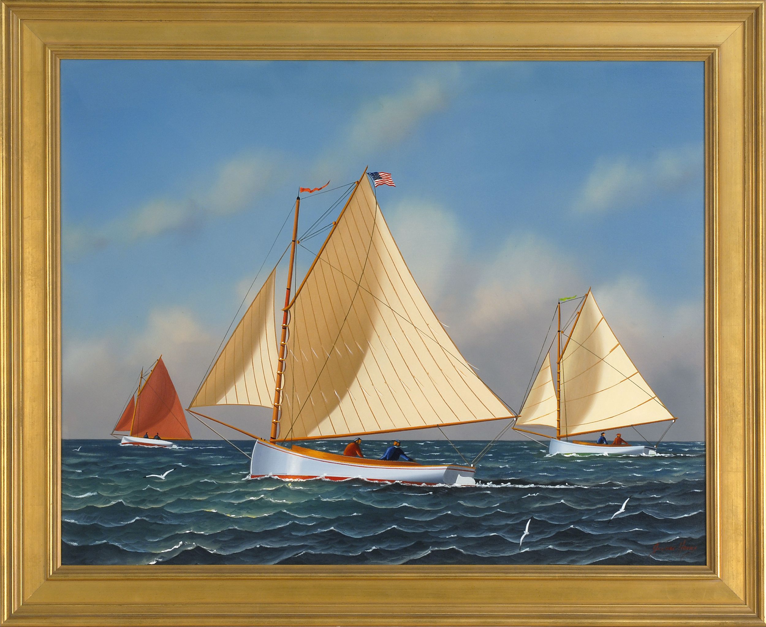 Appraisal: JEROME HOWESAmerican b Three catboats under full sail Signed lower