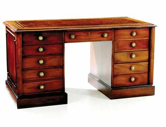 Appraisal: English mahogany kneehole desk early th century rectangular top with