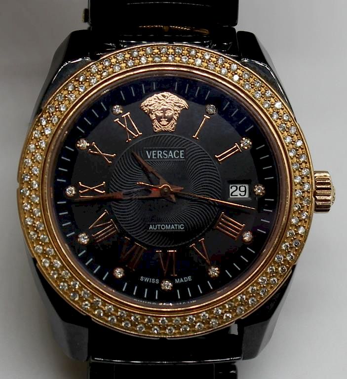 Appraisal: JEWELRY Men's Versace Wrist Watch with Diamonds Men's Automatic Versace