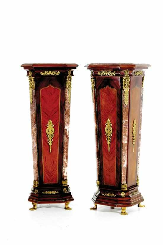 Appraisal: Pair Louis XVI style marble and kingwood pedestals square rouge