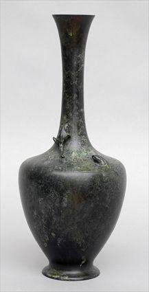 Appraisal: JAPANESE BRONZE VASE The shoulder relief modeled with a frog