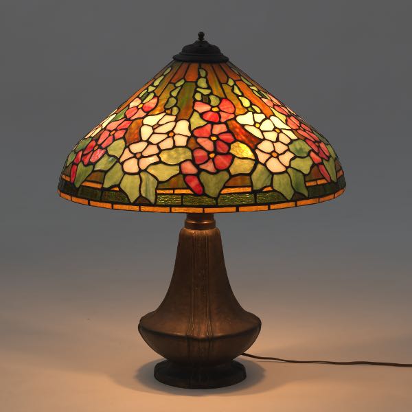 Appraisal: LEADED GLASS LAMP WITH BRADLEY HUBBARD STYLE BASE H x