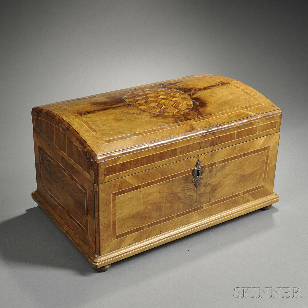 Appraisal: German Walnut- and Marquetry-veneered Dome-top Chest th century with string-inlaid