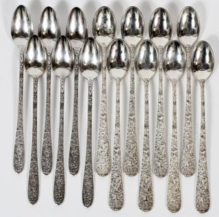 Appraisal: STIEFF REPOUSSE STERLING SILVERPLATE TEA SPOONS STIEFF REPOUSSE STERLING AND