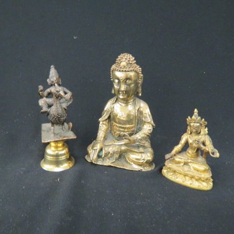 Appraisal: Oriental Brass Bronze Figurines seated buddha and goddess riding a