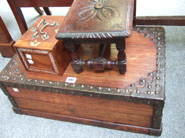 Appraisal: An elm and wrought iron box of Eastern construction cm