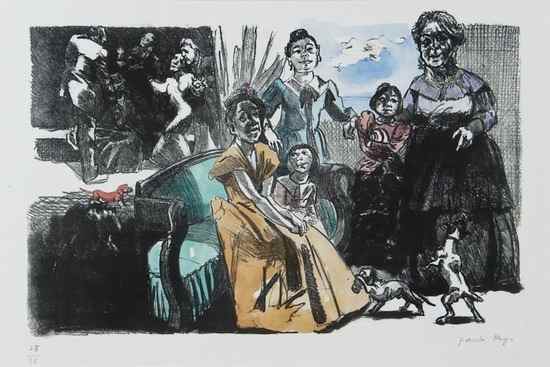 Appraisal: Paula Rego b Self Portrait with Grandchildren lithograph with extensive