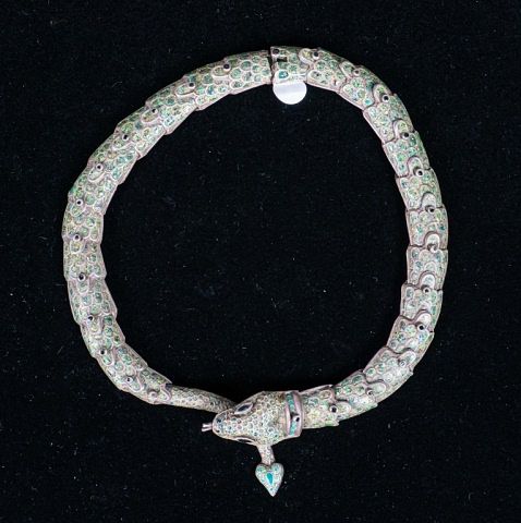 Appraisal: Taxco Sterling Enamel Articulated Snake Necklace Signed Mexican sterling and