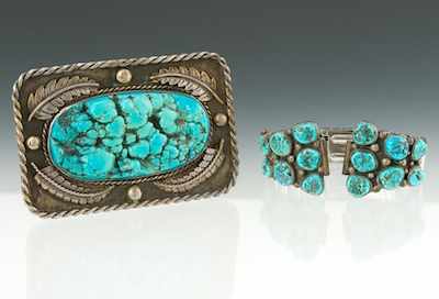 Appraisal: A Native American Sterling Silver and Seafoam Turquoise Buckle and