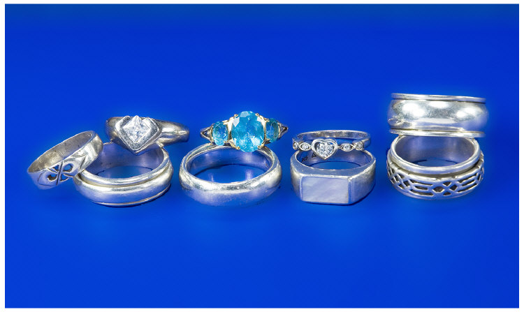 Appraisal: Collection Of Silver Rings Comprising Bands And Dress Rings Set