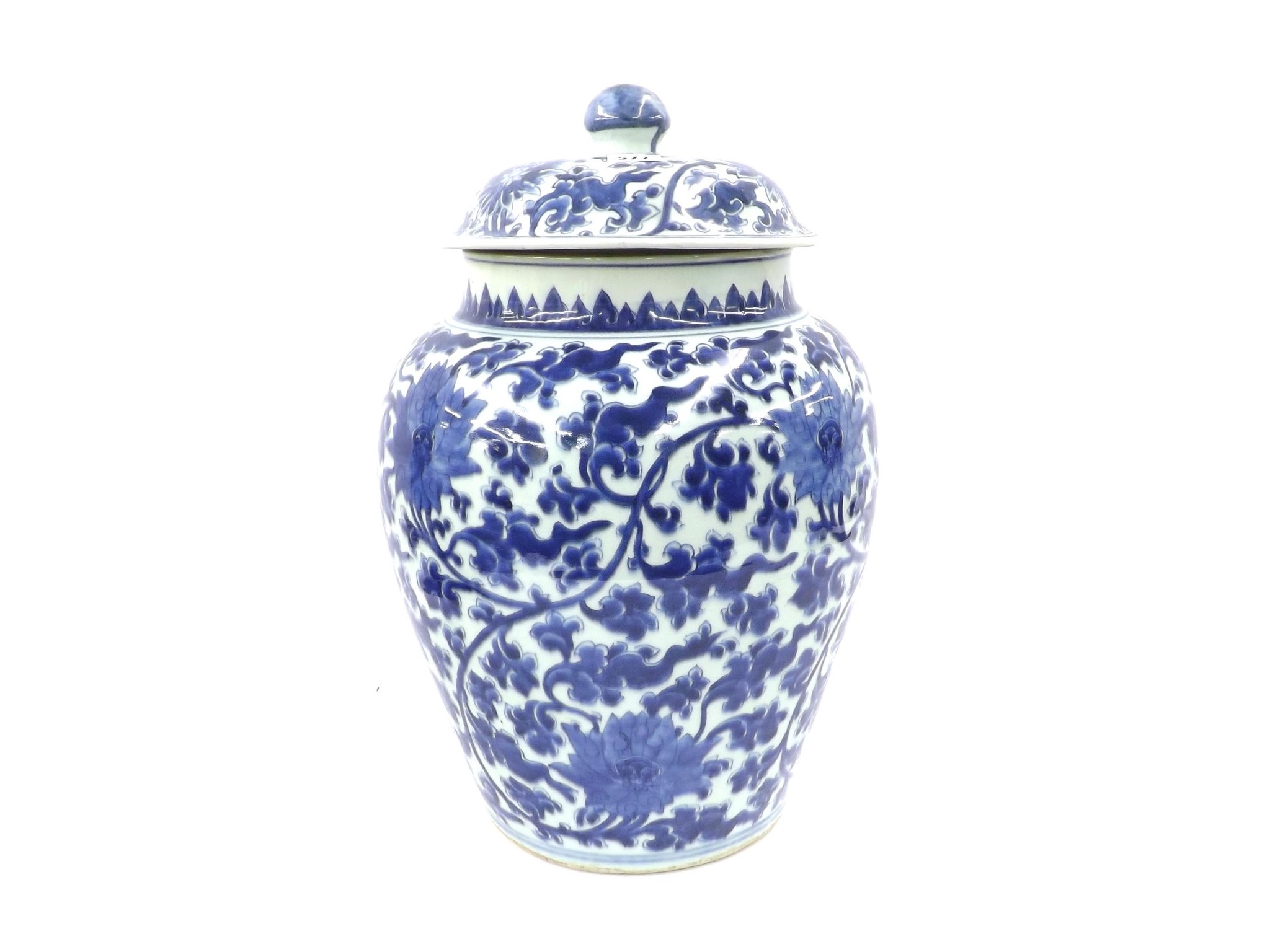 Appraisal: Chinese large blue and white porcelain lidded temple jar and