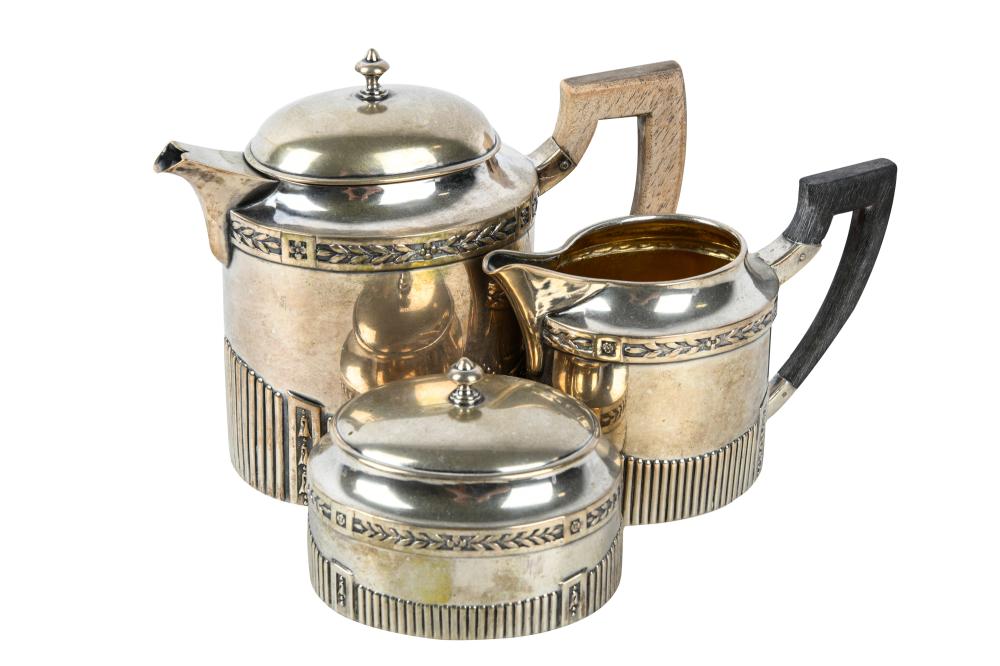 Appraisal: GERMAN STERLING TEA SERVICEmarked for Schallmayer comprising a teapot with