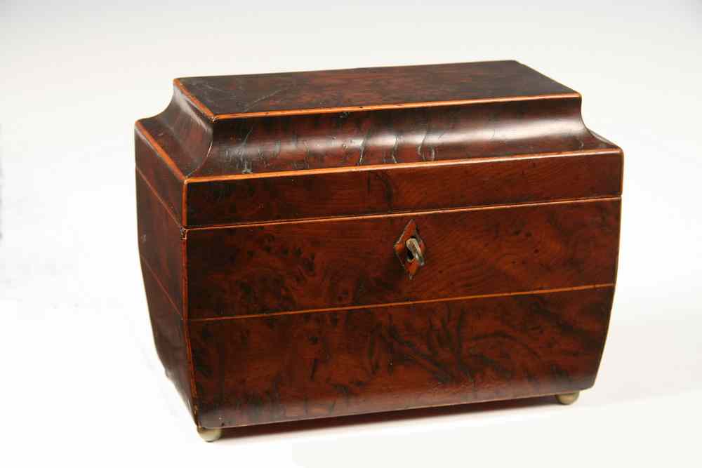 Appraisal: ENGLISH TEA CADDY - Early th c Coffin Top Figured