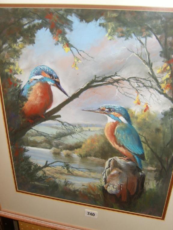 Appraisal: A pastel study of a pair of kingfishers beside a