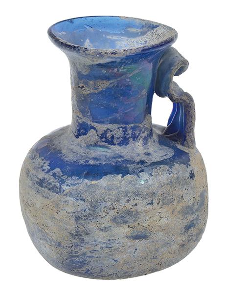 Appraisal: A GREEK IRIDESCENT BLUE GLASS SINGLE HANDLED ARYBALLOS CIRCA TH