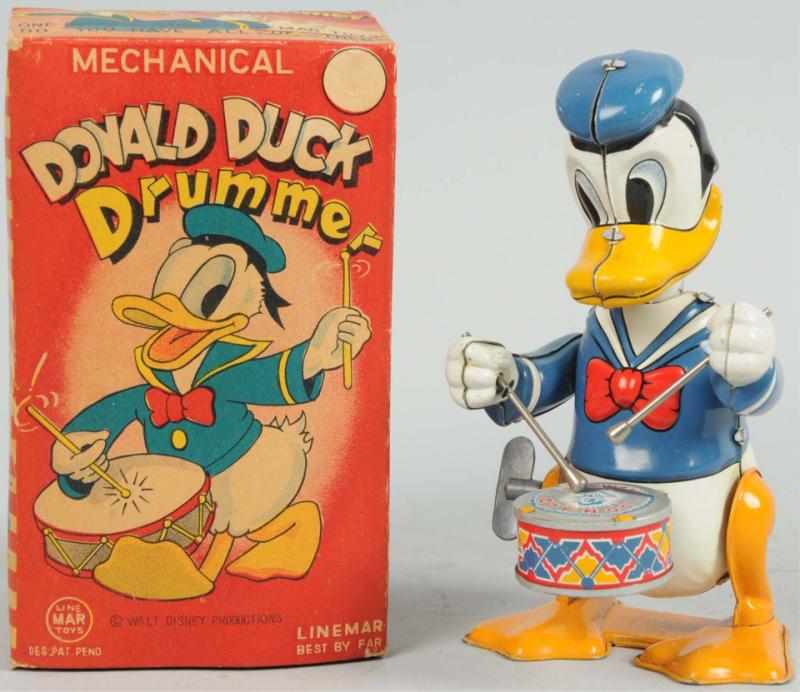 Appraisal: Tin Linemar Disney Donald Drumming Wind-Up Toy Japanese Working Scarcer