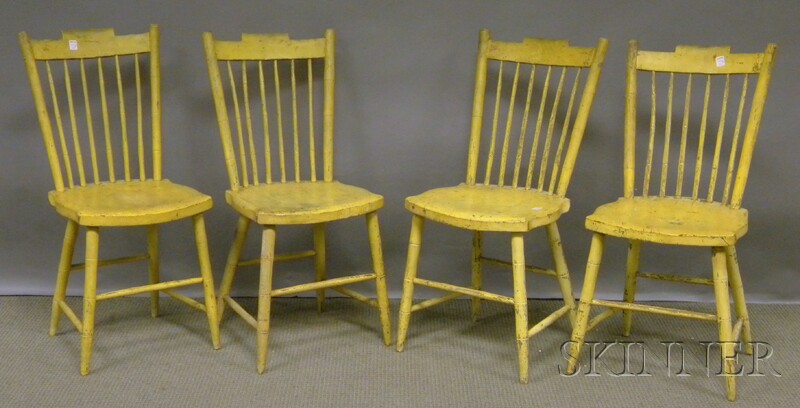 Appraisal: Set of Six Yellow-painted Windsor Step-down Side Chairs Provenance Estate