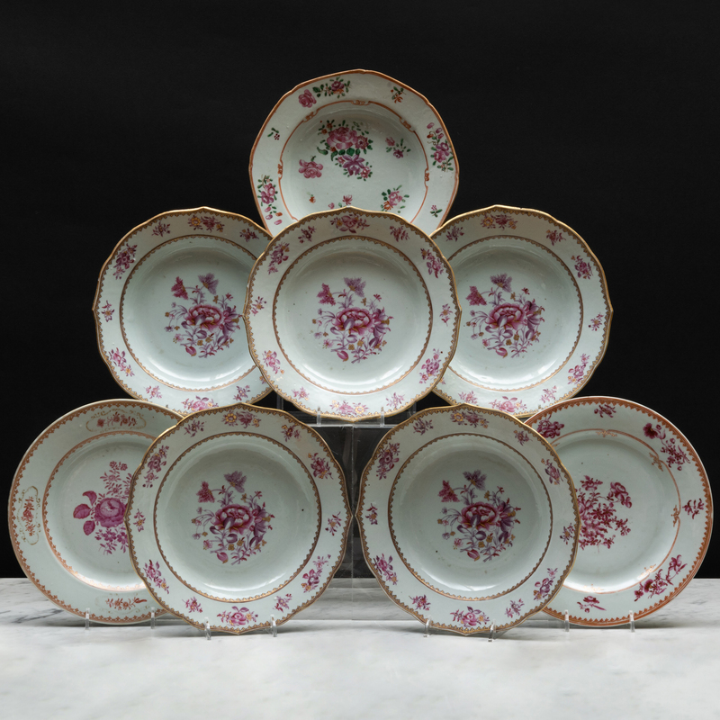 Appraisal: Group of Six Chinese Export Famille Rose Porcelain Soup Plates