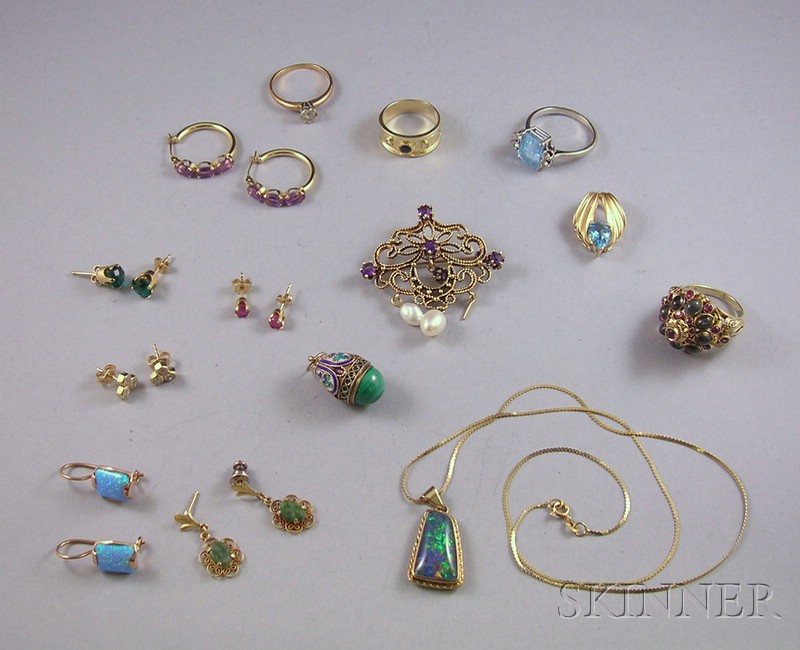 Appraisal: Group of Gold and Gemstone Jewelry including earrings several gem-set